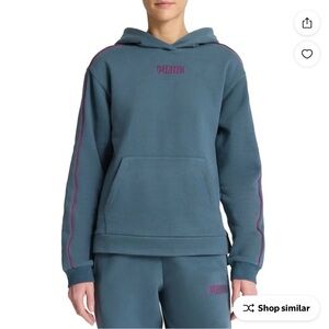 PUMA Women's Long Sleeve Fleece Pullover Hoodie with Kangaroo Pocket - Blue -NWT